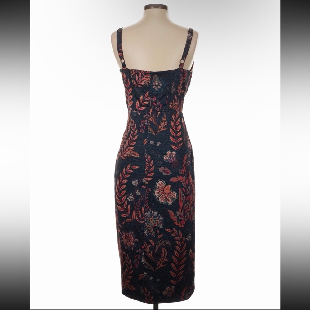 Averie Navy Floral Draped Midi Dress Small Ruched Wrap Front Date Night Cocktail - Picture 3 of 4